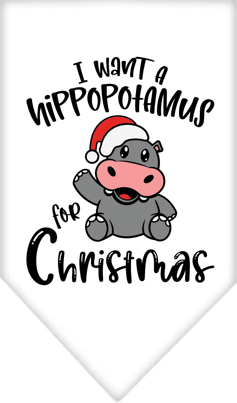 Hippo for Christmas Screen Print Bandana White Size Large
